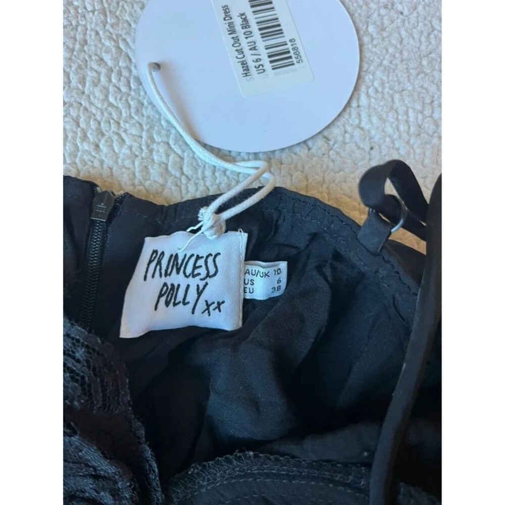 NWT Princess Polly Hazel Cut Out Mini Black Dress Womens 6 - Picture 3 of 6